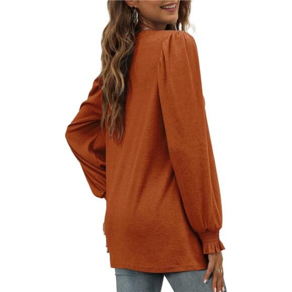 Women’s Long Sleeve Ruffle Puff Sleeve Tunic Top - Picture 4 of 5